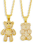 Collar con colgante de oso lindo con diamantes de imitación de oro laminado