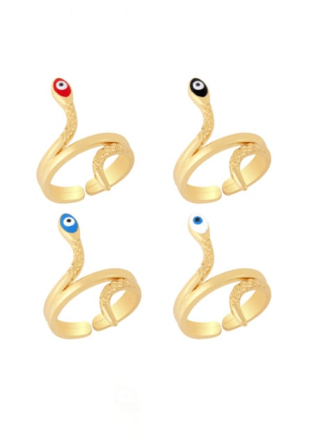 Anillo de banda de serpiente hip hop de ojo malvado de esmalte de oro laminado