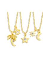 Collar minimalista de luna y estrella de diamantes de imitación de oro laminado
