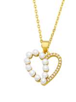 Collar minimalista de corazón de perla de imitación de oro laminado