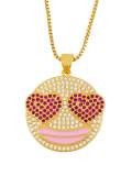 Collar de hip hop sonriente con circonitas cúbicas de oro laminado