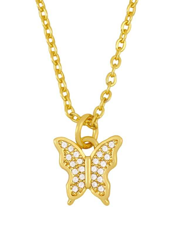 Collar vintage de mariposa con circonitas cúbicas de oro laminado