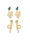 Arete lindo de serpiente con circonitas cúbicas de oro laminado