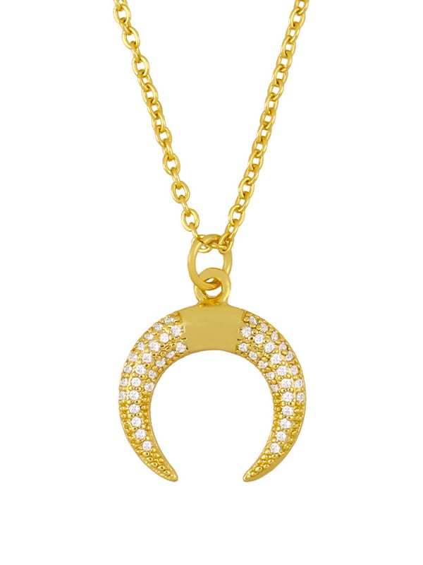 Collar vintage luna de oro laminado con circonitas cúbicas