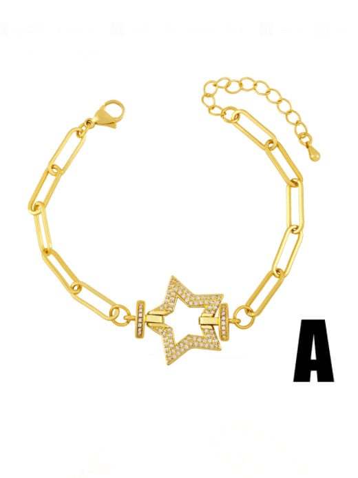 Brazalete de cadena hueca artesanal con estrella de circonitas cúbicas de oro laminado