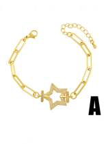 Brazalete de cadena hueca artesanal con estrella de circonitas cúbicas de oro laminado