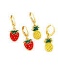 Arete Huggie Vintage Friut con esmalte de oro laminado