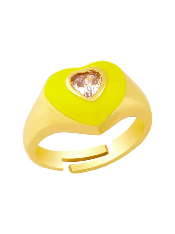 Anillo de banda de hip hop con corazón de circonita cúbica de esmalte de oro laminado