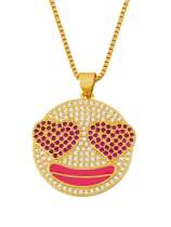 Collar de hip hop sonriente con circonitas cúbicas de oro laminado