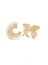 Anillo de mariposa de declaración geométrica con circonita cúbica de oro laminado