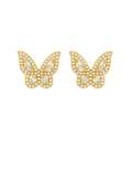 Aretes delicados de mariposa con zirconia cúbica de oro laminado