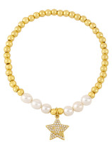 Brazalete vintage de oro laminado con perlas de imitación y estrellas