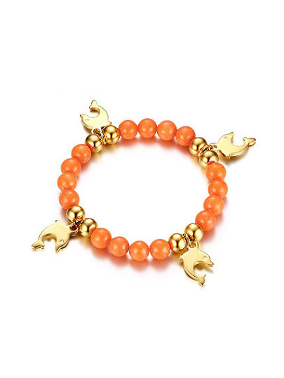 Pulsera de titanio con piedra naranja en forma de delfín de moda