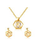 Conjunto de joyería de dos piezas de circón geométrico chapado en oro de lujo