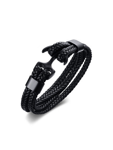 Delicada pulsera de cuero artificial en forma de ancla