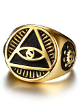 Exquisito anillo de titanio en forma de ojo chapado en oro