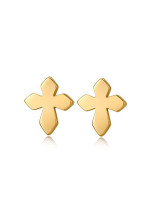 Aretes de titanio en forma de cruz chapados en oro de moda