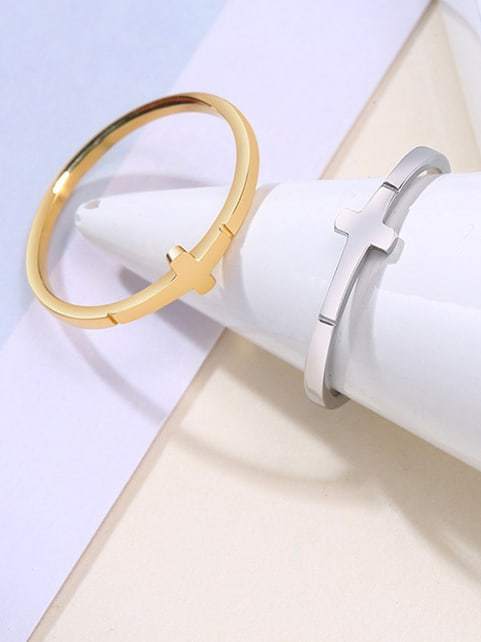 Anillo de banda minimalista geométrico de acero inoxidable