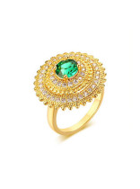 Exquisito anillo de circón chapado en oro de forma redonda verde