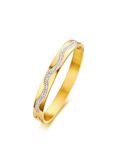 Brazalete de diamantes de imitación en forma de onda chapado en oro de moda