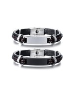 Acero inoxidable con pulsera de cuero de hombre cuadrada simple