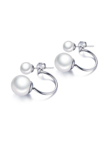 Pendientes colgantes de titanio con perlas artificiales elegantes para mujer