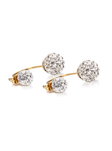 Exquisitos aretes de diamantes de imitación en forma de bola chapados en oro