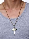 Collar religioso vintage con cruz de diamantes de imitación de acero titanio