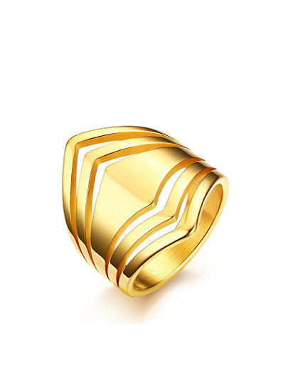 Anillo de titanio con forma geométrica chapado en oro de moda para mujer