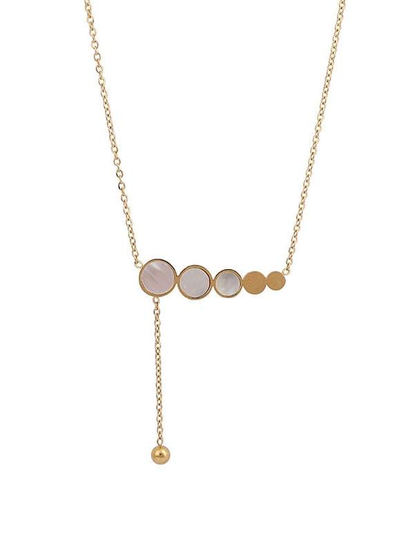Collar de borla minimalista redondo de concha de acero de titanio