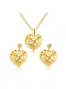 Conjunto de joyas de dos piezas de circón de corazón hueco chapado en oro de lujo