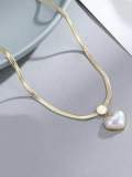 Collar de cadena de hueso de serpiente minimalista con corazón de acero de titanio