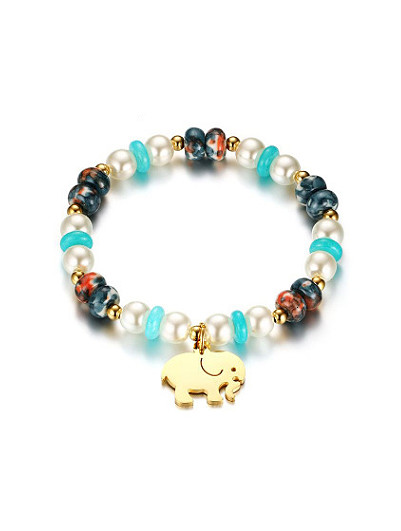 Preciosa pulsera de piedra chapada en oro con forma de elefante