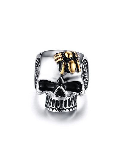 Anillo de titanio en forma de calavera con diseño de doble color a la moda