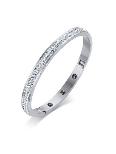 Exquisito brazalete de diamantes de imitación con forma geométrica chapada en plata