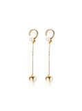 Elegantes aretes colgantes de perlas artificiales en forma redonda chapados en oro