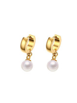 Pendientes colgantes de titanio con perlas artificiales chapadas en oro de moda