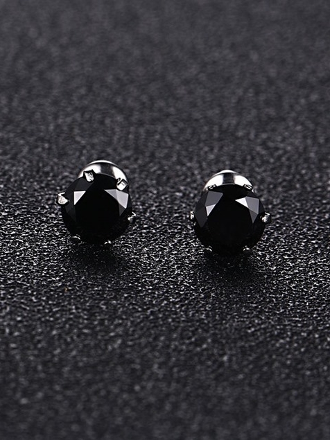 Pendientes de botón de diamantes de imitación negros de forma redonda de moda