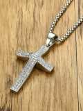 Collar religioso minimalista con cruz de diamantes de imitación de acero inoxidable
