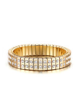 Brazalete de titanio con diamantes de imitación de doble capa chapado en oro a la moda