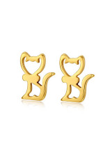 Aretes de titanio chapados en oro con forma de gato de dibujos animados