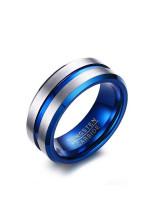 Anillo de hombre de acero inoxidable con forma geométrica azul de moda