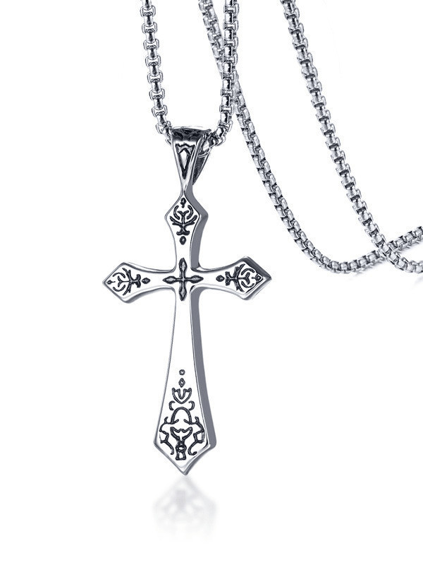 Collar religioso minimalista con cruz de acero de titanio