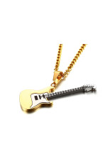 Exquisito colgante de guitarra de titanio pulido alto chapado en oro