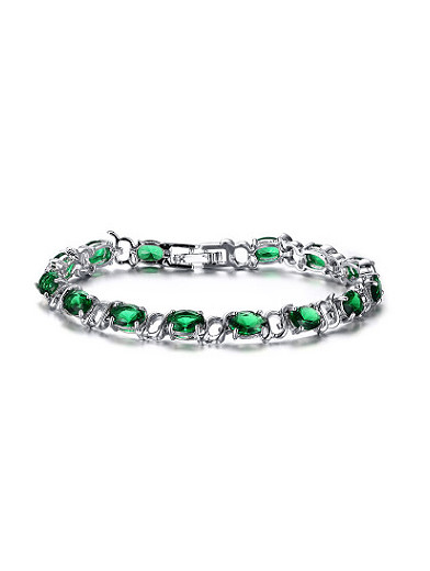 Exquisita pulsera de alto pulido con circón AAA en forma de óvalo verde