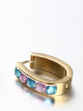 Pendientes de clip de diamantes de imitación con forma geométrica chapados en oro multicolor