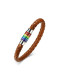 Exquisita pulsera de esmalte de acero inoxidable de cuero artificial marrón
