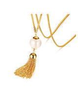 Cadena de suéter con borlas de perlas artificiales chapadas en oro de temperamento