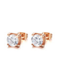 Aretes de diamantes de imitación de forma redonda chapados en oro rosa de moda