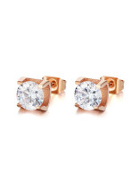 Aretes de diamantes de imitación de forma redonda chapados en oro rosa de moda